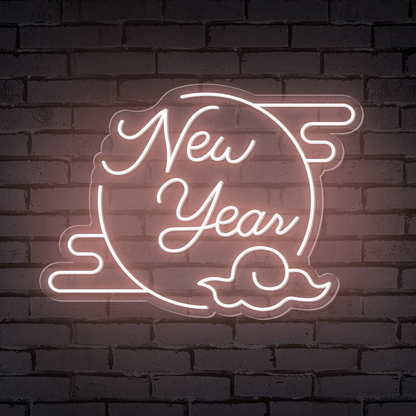 "New Year" Clouded Moon Festive Neon Sign